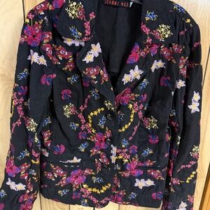 Johnny Was Black Embroidered Floral Button Front Blazer Jacket Sz.L